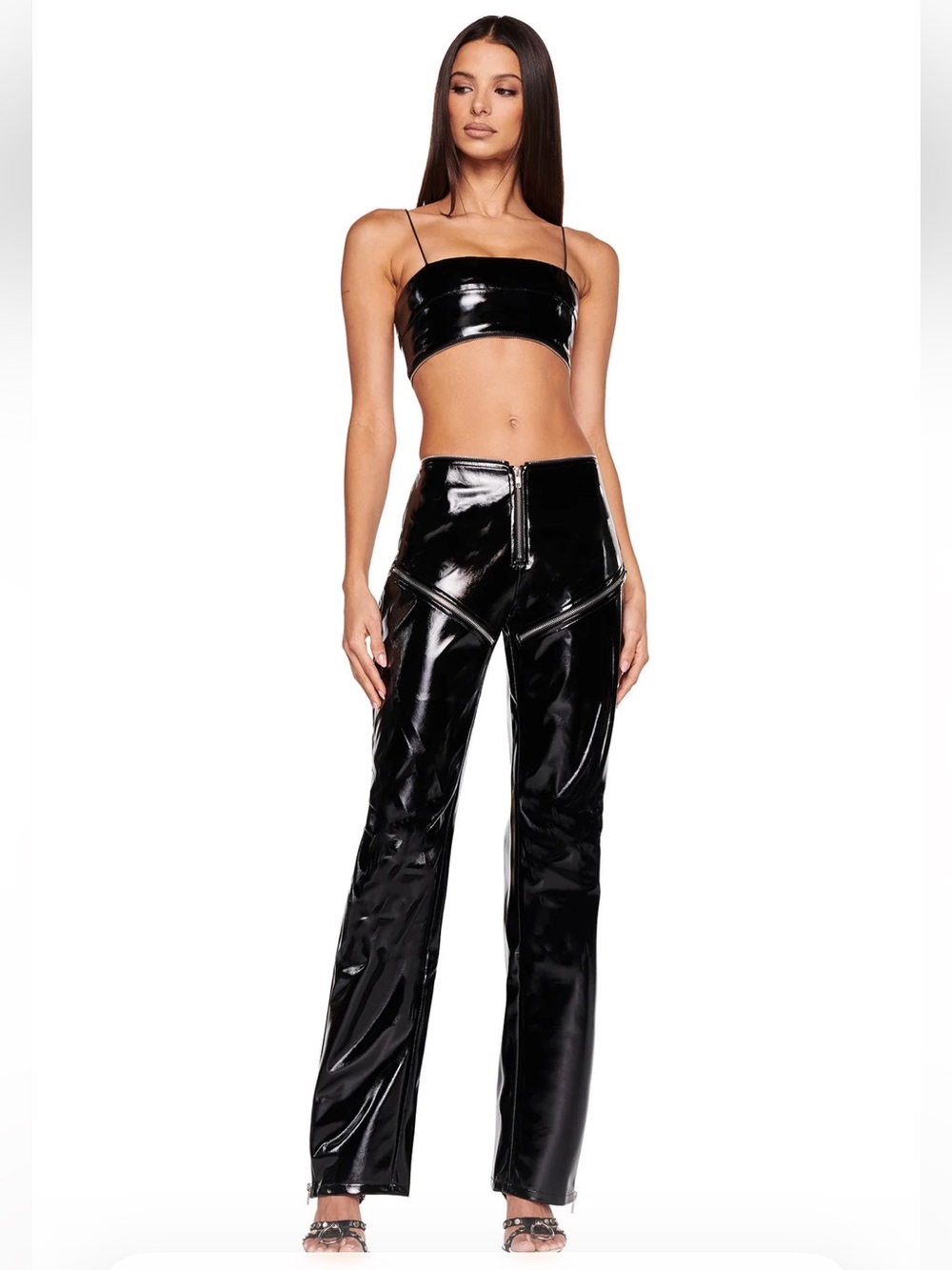 I.AM.GIA Isla Patent Black Vegan Leather spaghetti strap Crop Top - never worn